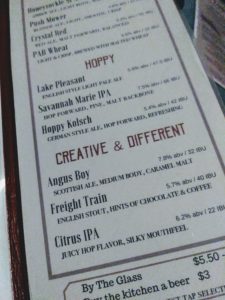 PEORIA Artisan Beer Menu 11 18